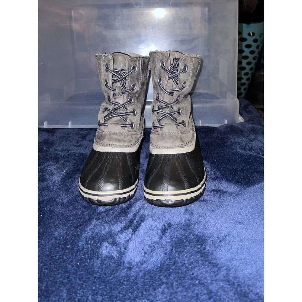 SOREL SLIMPACK II Womens Lace Leather Quilted Gray Boots SZ 9.5 NL2348-052